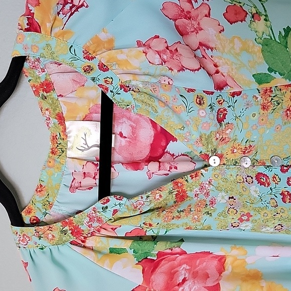 Fig and Flower Vibrant Boho Small Mixed Pattern Floral Blouse Top - Picture 3 of 7